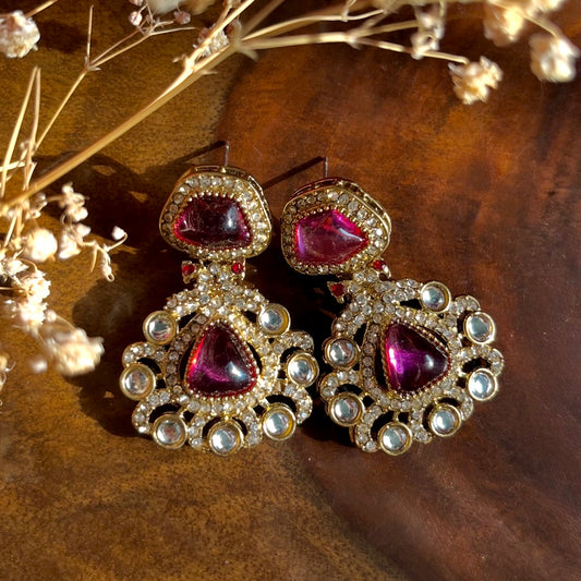 Purple Polki Earrings