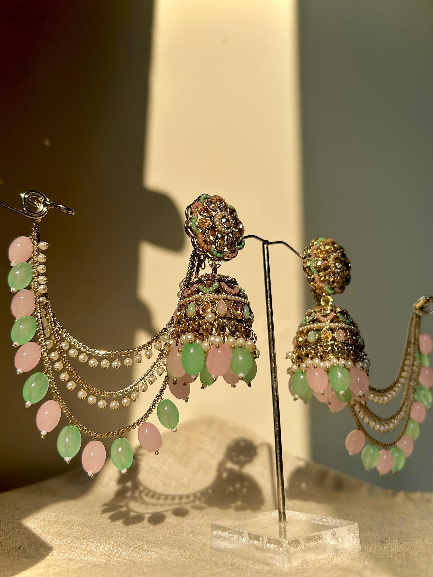 Mint Green Saharay with Jhumka