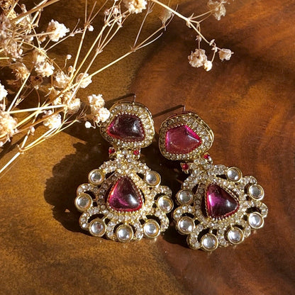 Purple Polki Earrings