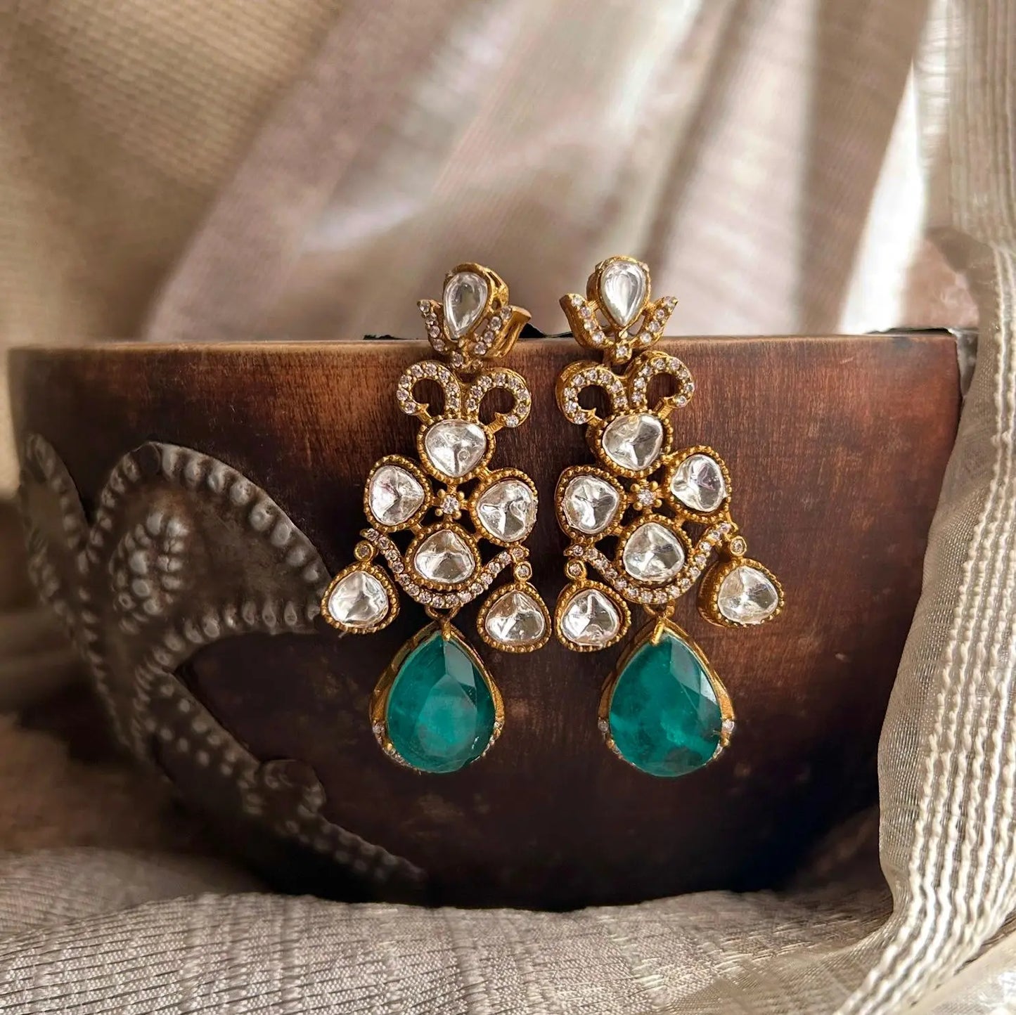 Kundan Drops (green)