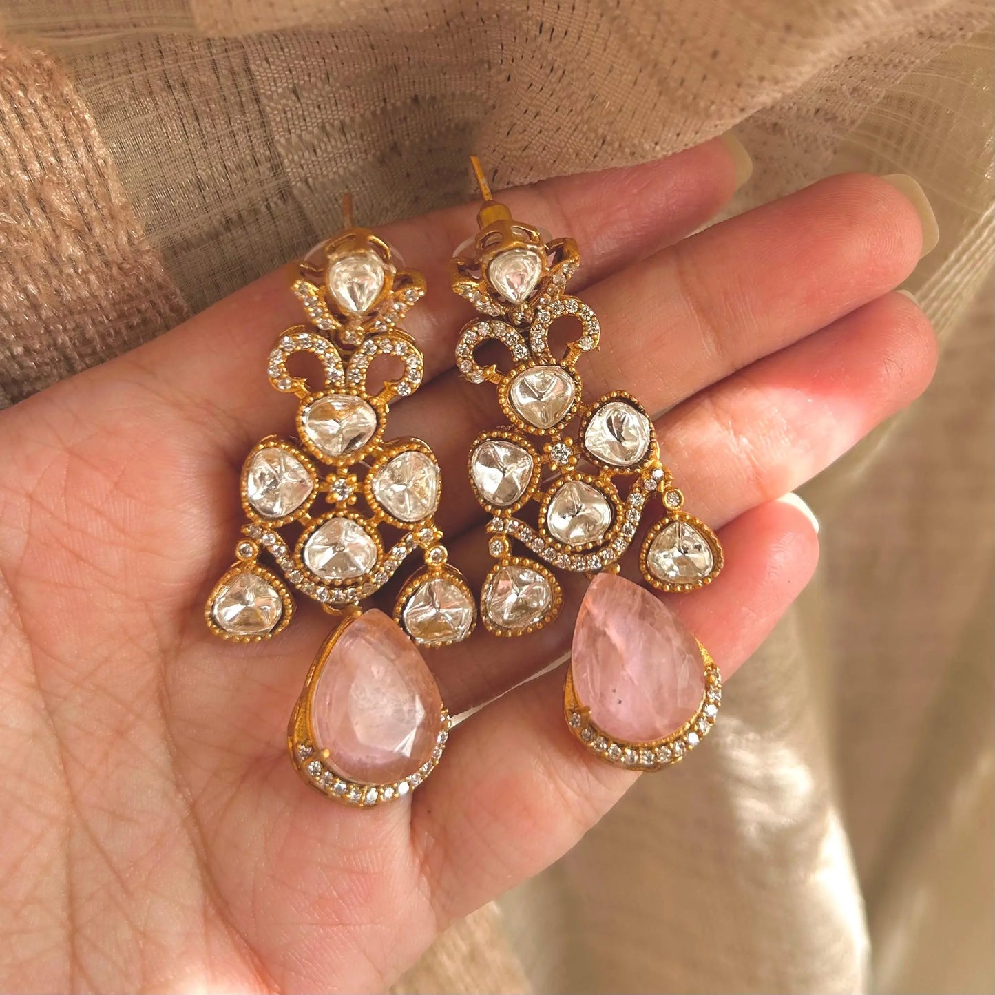 Kundan Drops (Pink)